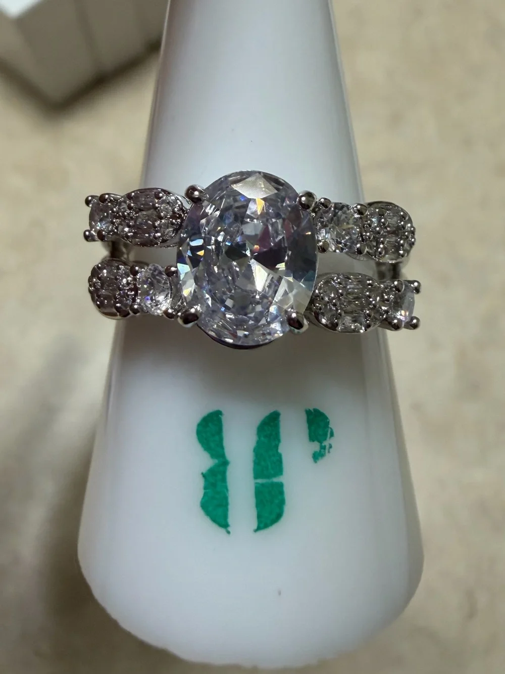 Bomb Party Size 9 Ring-Melded Whispers Diamond CZ on Rhodium RG87765